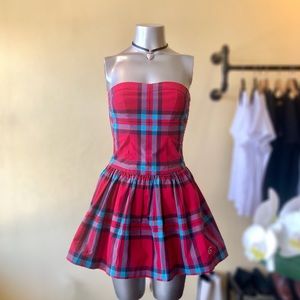 One Piece Red Tube Dress with Checkers XS